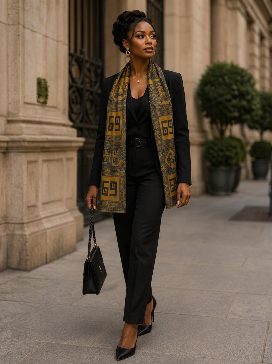 Rich and Rich Yellow Grounded Earth Paris Chiffon Unisex Scarf or Shawl