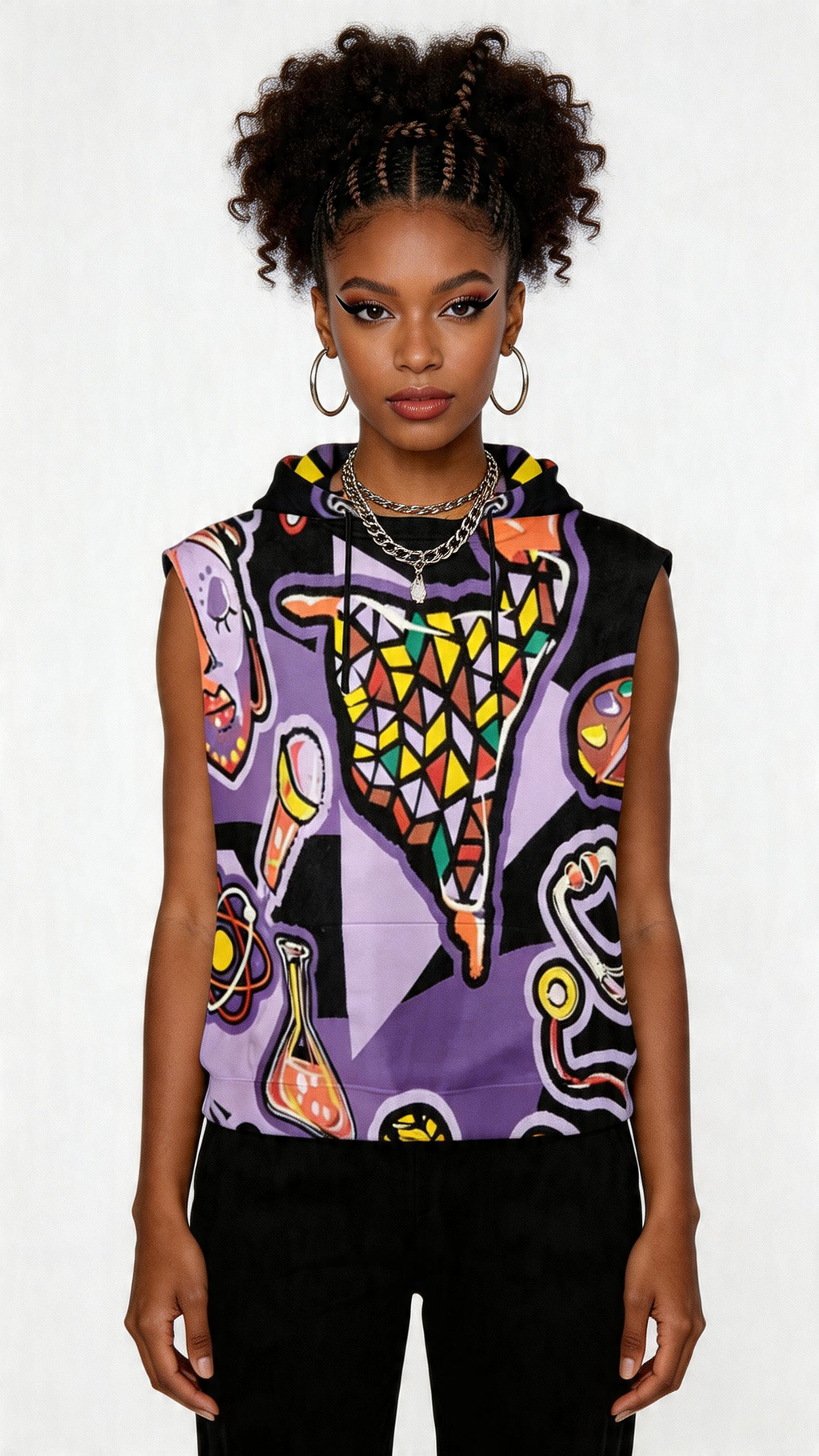 Rich and Rich Purple Abstract Sleeveless Women's Hoodie