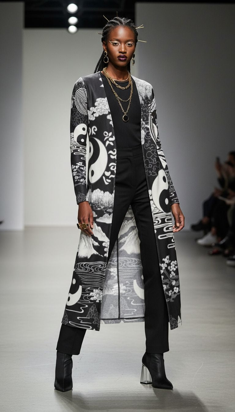 Rich and Rich Black and White Feng Shui Ladies Cardigan