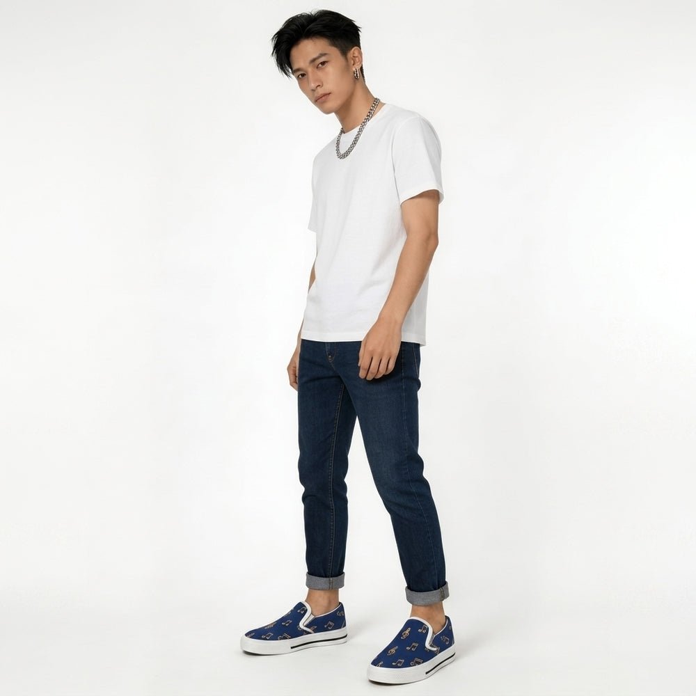 Rich and Rich Blue Musical Notes Men's Slip-on Canvas Shoe - Rich and Rich Homeopportunities