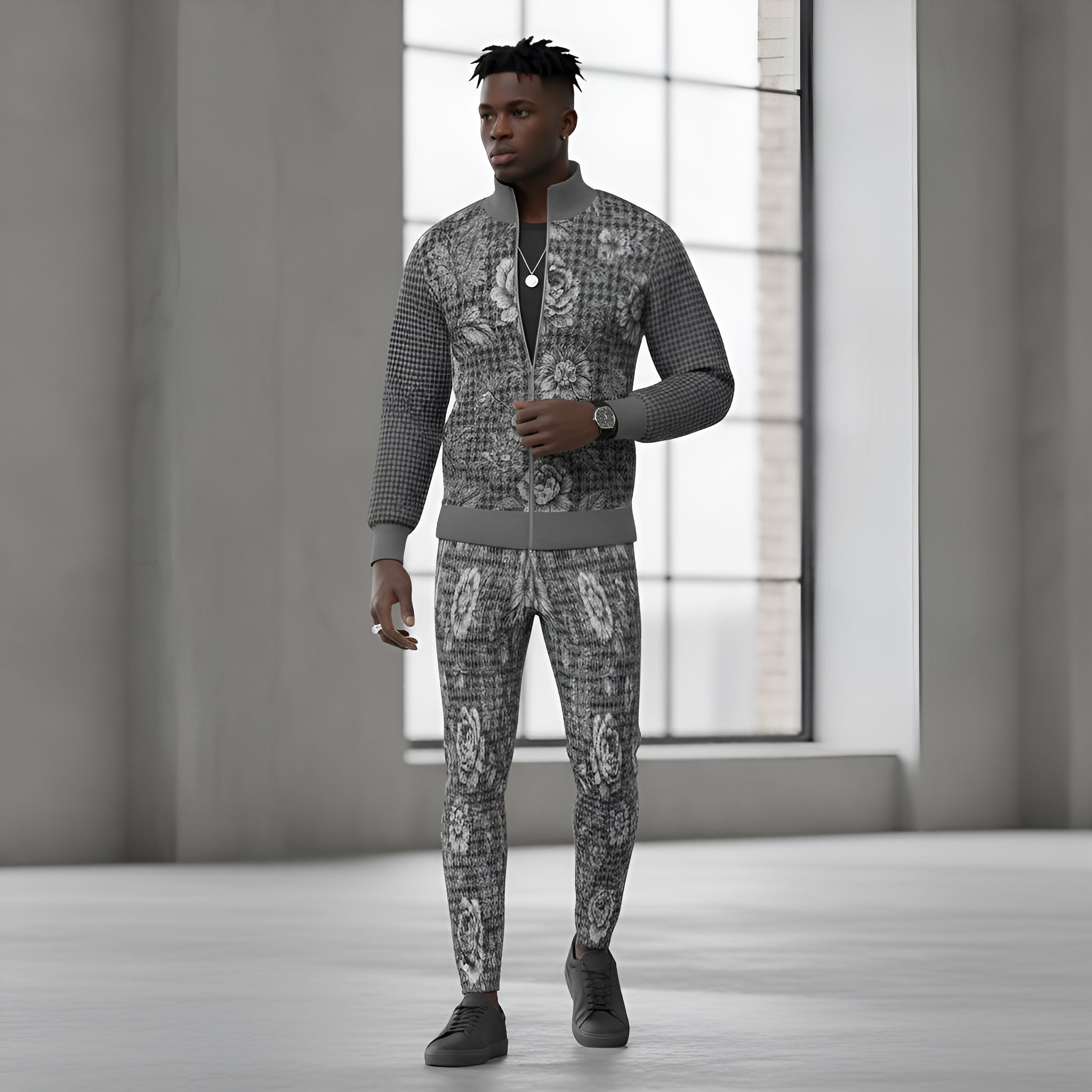 Rich and Rich Men's Gray Floral Tracksuit Trousers