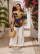Load image into Gallery viewer, Rich and Rich Blue Multicolor Women's V-Neck Chain Strap Off Shoulder Top
