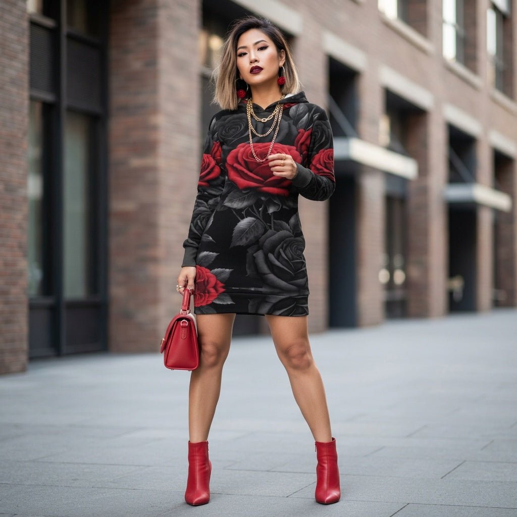 Rich and Rich BlackRedRose Women's Hoodie Dress - Rich and Rich Homeopportunities