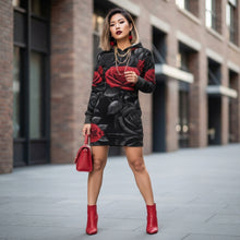 Load image into Gallery viewer, Rich and Rich BlackRedRose Women's Hoodie Dress
