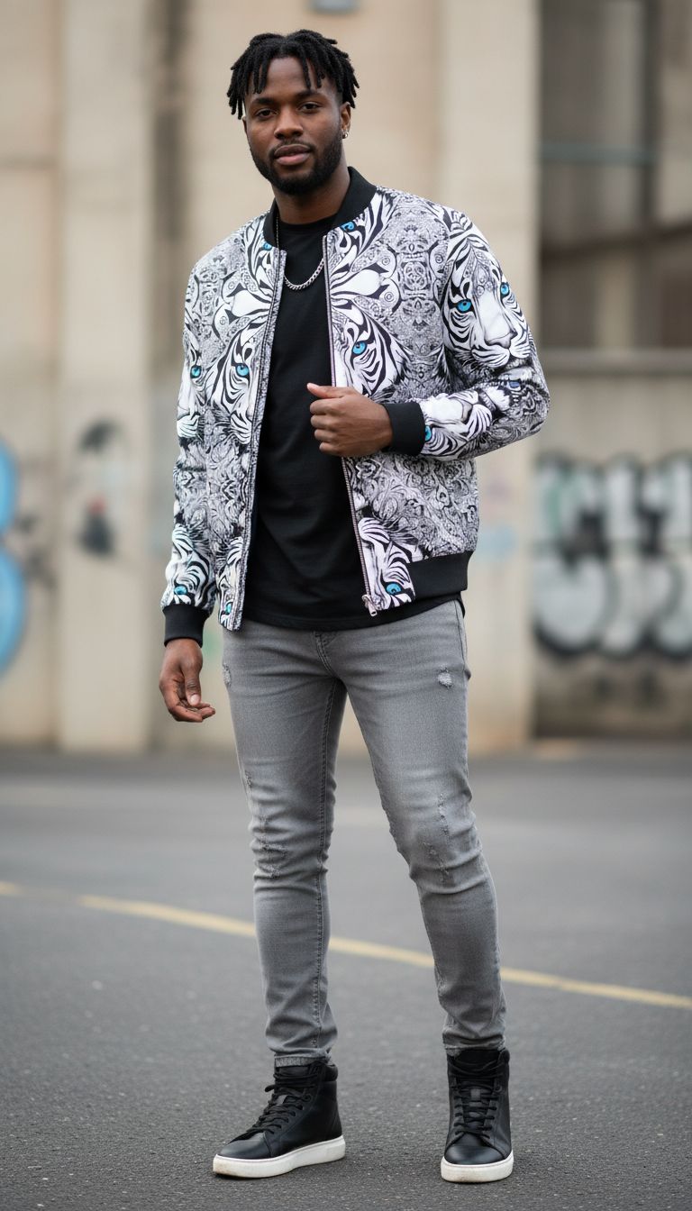 Mens Classic Bomber Jacket with ribbed cuffs and zip front