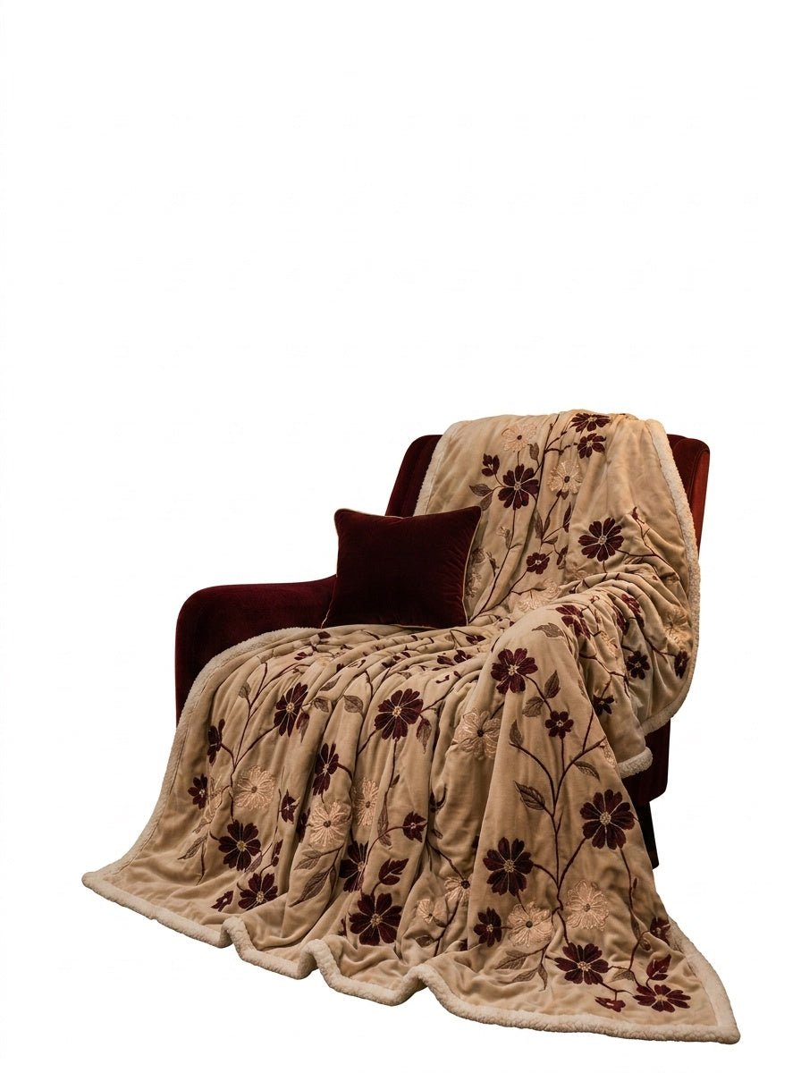 Rich and Rich Burgundy Blossom Luxe Throw Sherpa Fleece Blanket 50"x60" - Rich and Rich Homeopportunities