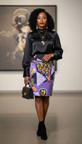 Rich and Rich Purple Abstract Women's Pencil Skirt displayed on a mannequin