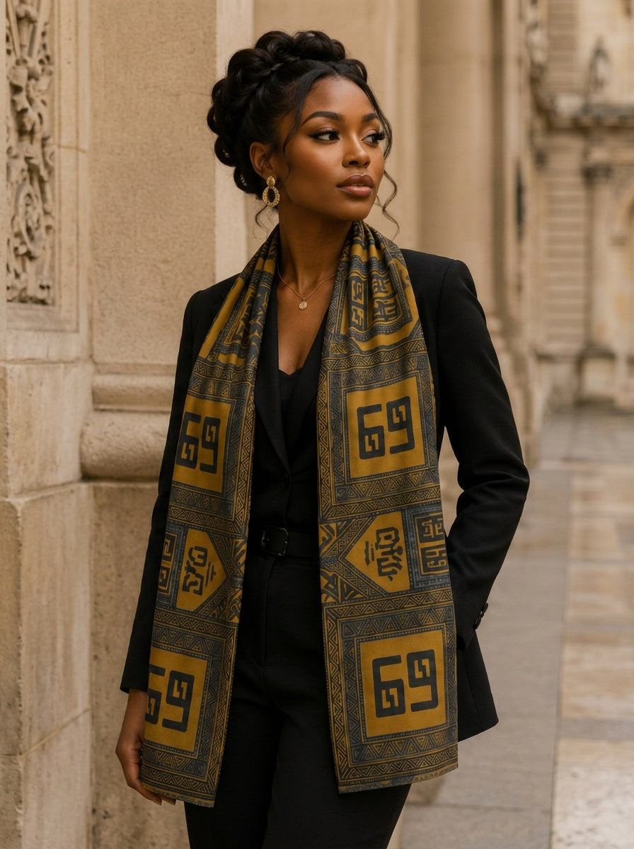 Rich and Rich Yellow Grounded Earth Paris Chiffon Unisex Scarf or Shawl