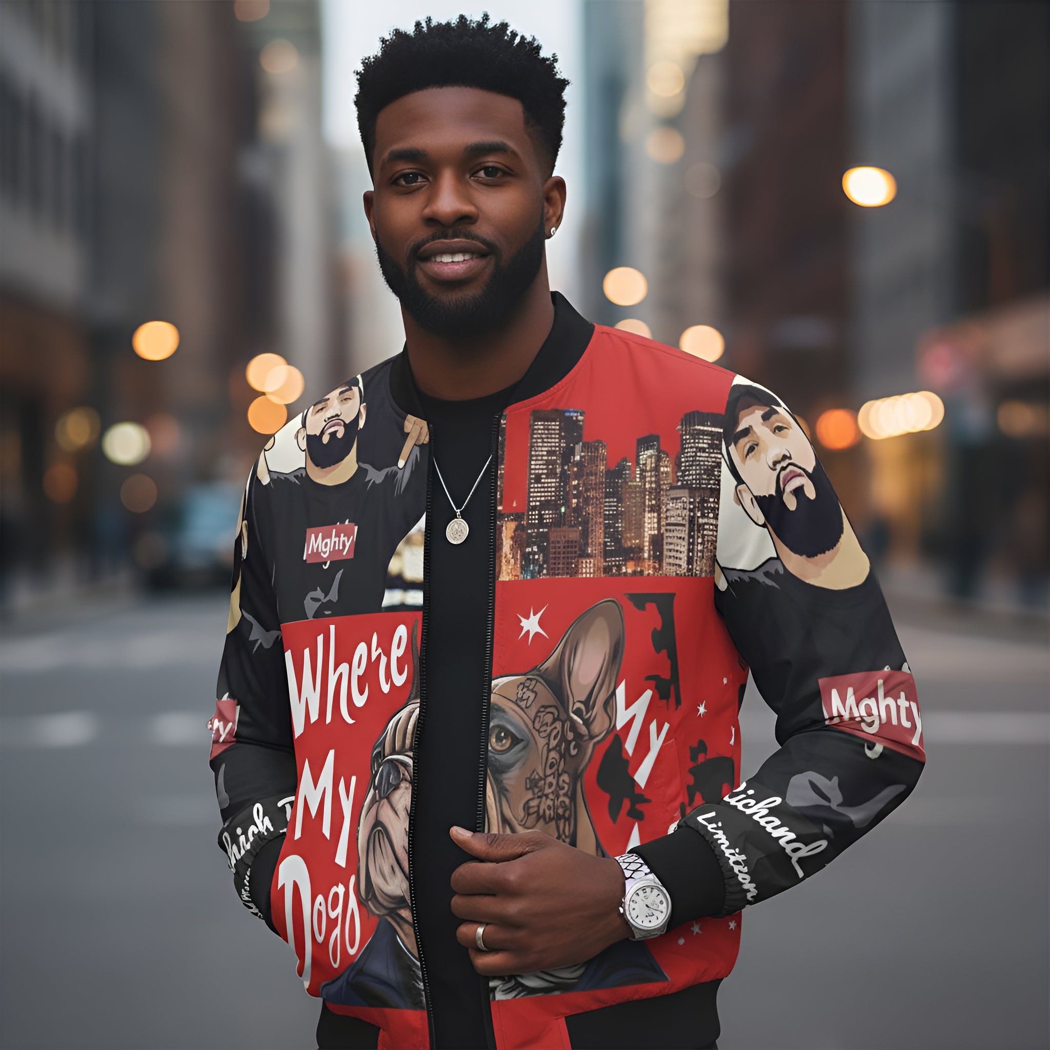 Rich and Rich Graphic Unisex Bomber Red Caricature Jacket