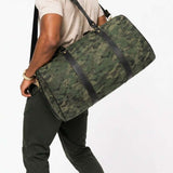 Camouflage woodland nylon weekender bag with PU leather handles and adjustable shoulder strap — additional view 7