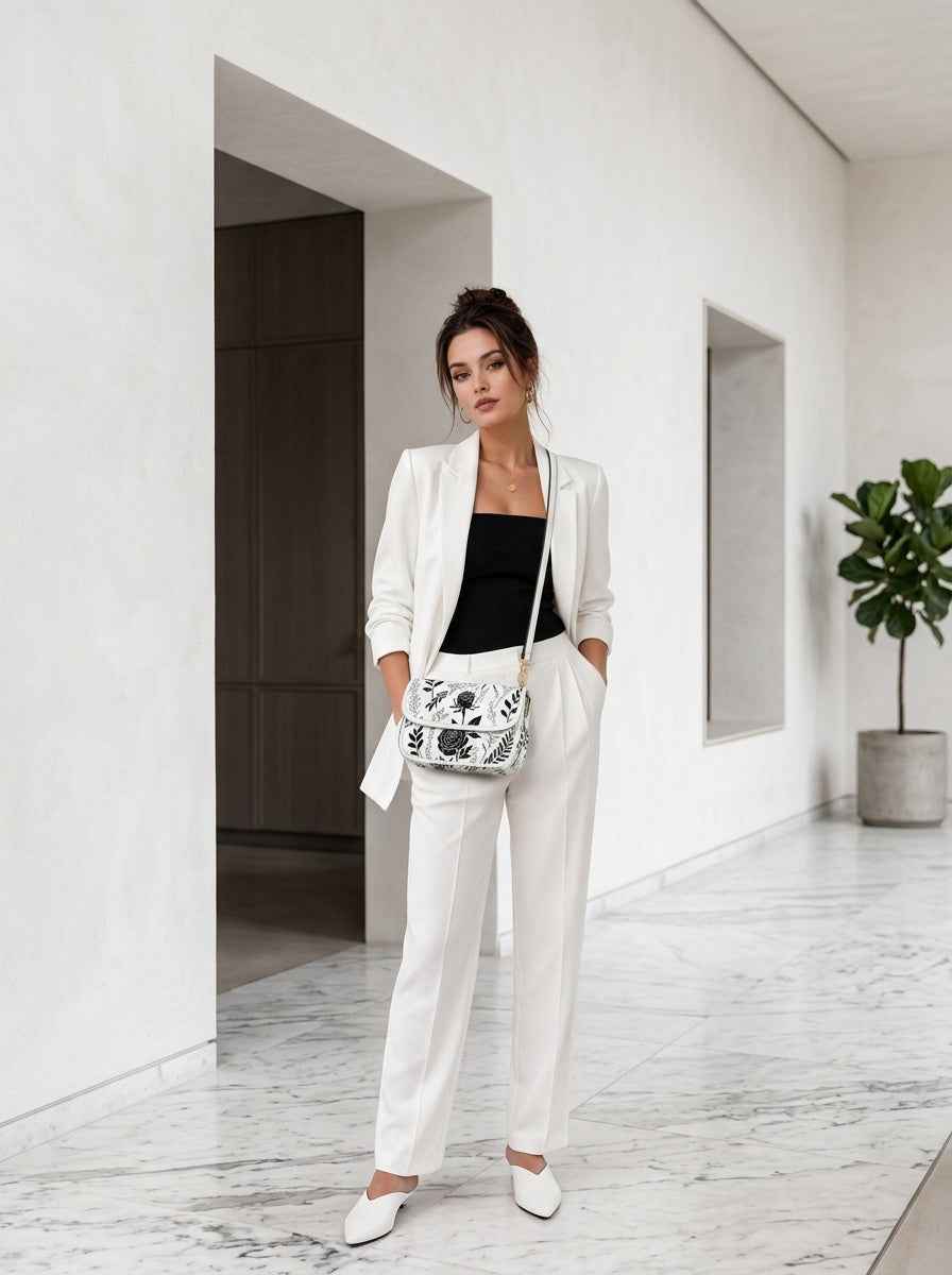 Rich and Rich Black Rose Noir Floral Flap Women's White Shoulder Handbag - Rich and Rich Homeopportunities