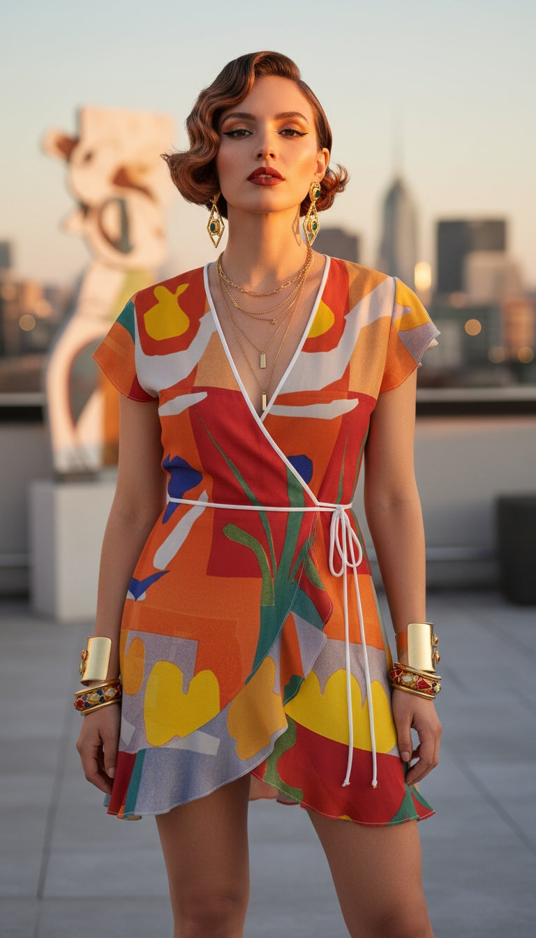 Rich and Rich Orange Abstract Flower Tea Dress