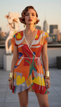 Rich and Rich Orange Abstract Flower Tea Dress with vibrant floral pattern