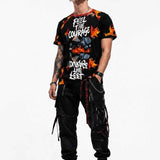 Black men's t-shirt with 'Courage' design, rounded ribbed neckline and relaxed fit