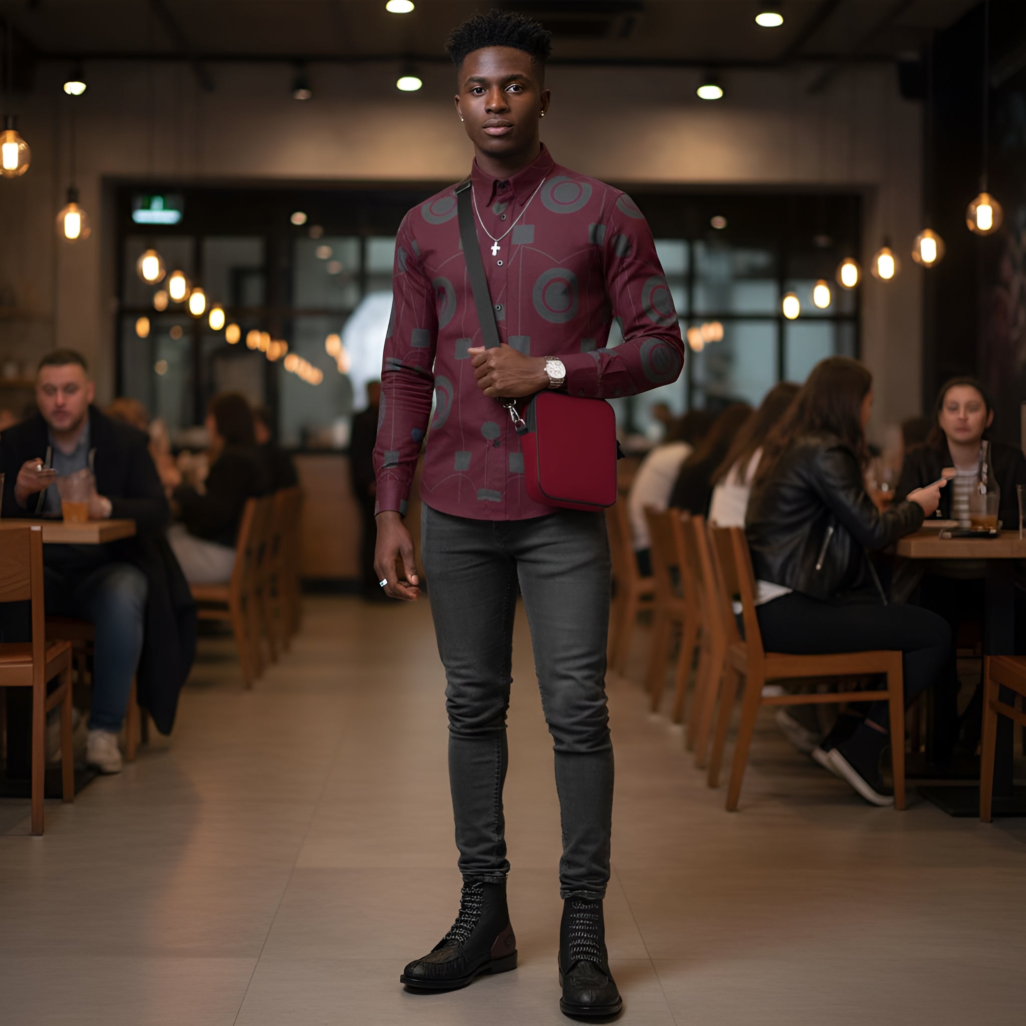 Rich and Rich Men's Burgundy Crossbody Shoulder Bag