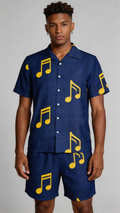 Rich and Rich Blue Musical Notes Men’s Shirt and Shorts Outfit | Casual Matching Set