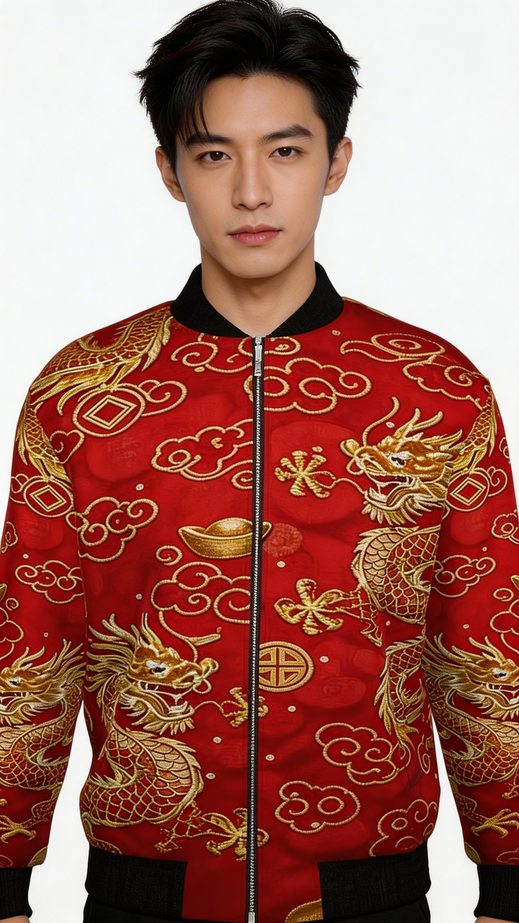 Rich and Rich Red Feng Shui Men's Bomber Jacket with classic fit and vibrant red color