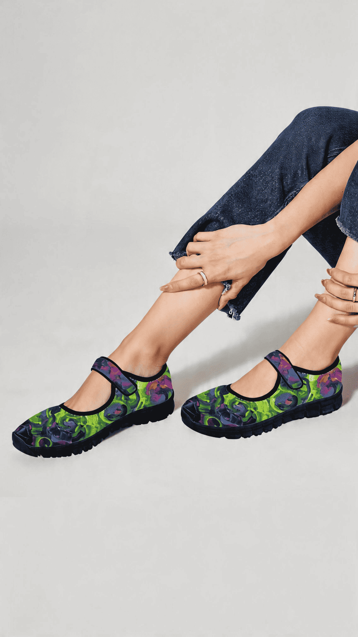Women’s key lime abstract Mary Jane shoes with mesh upper and Velcro strap and EVA sole — additional view 6