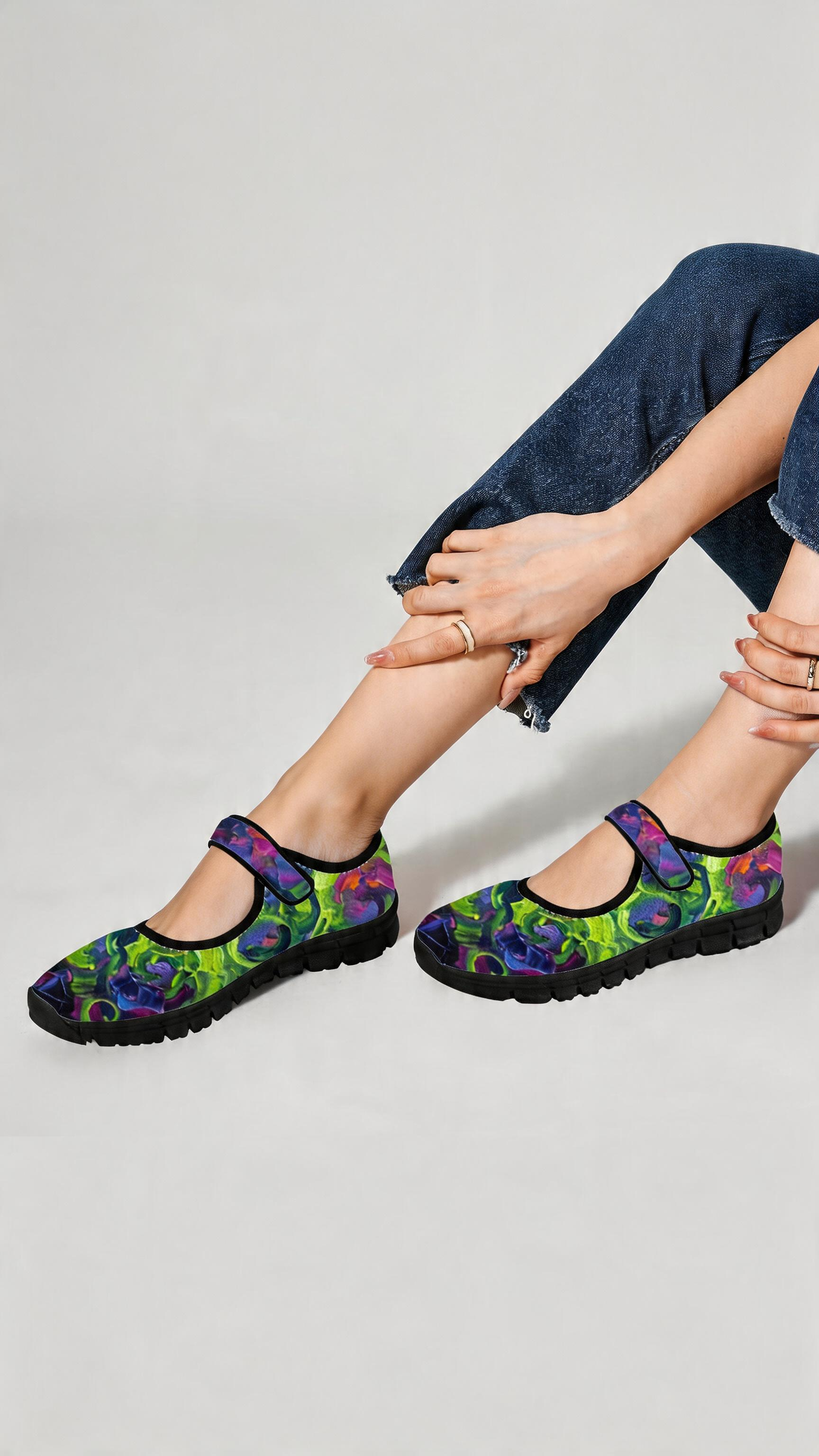 Rich and Rich Key Lime Zen Abstract Women’s Mary Jane Shoes | Lightweight Mesh Mary Janes with EVA Comfort Sole