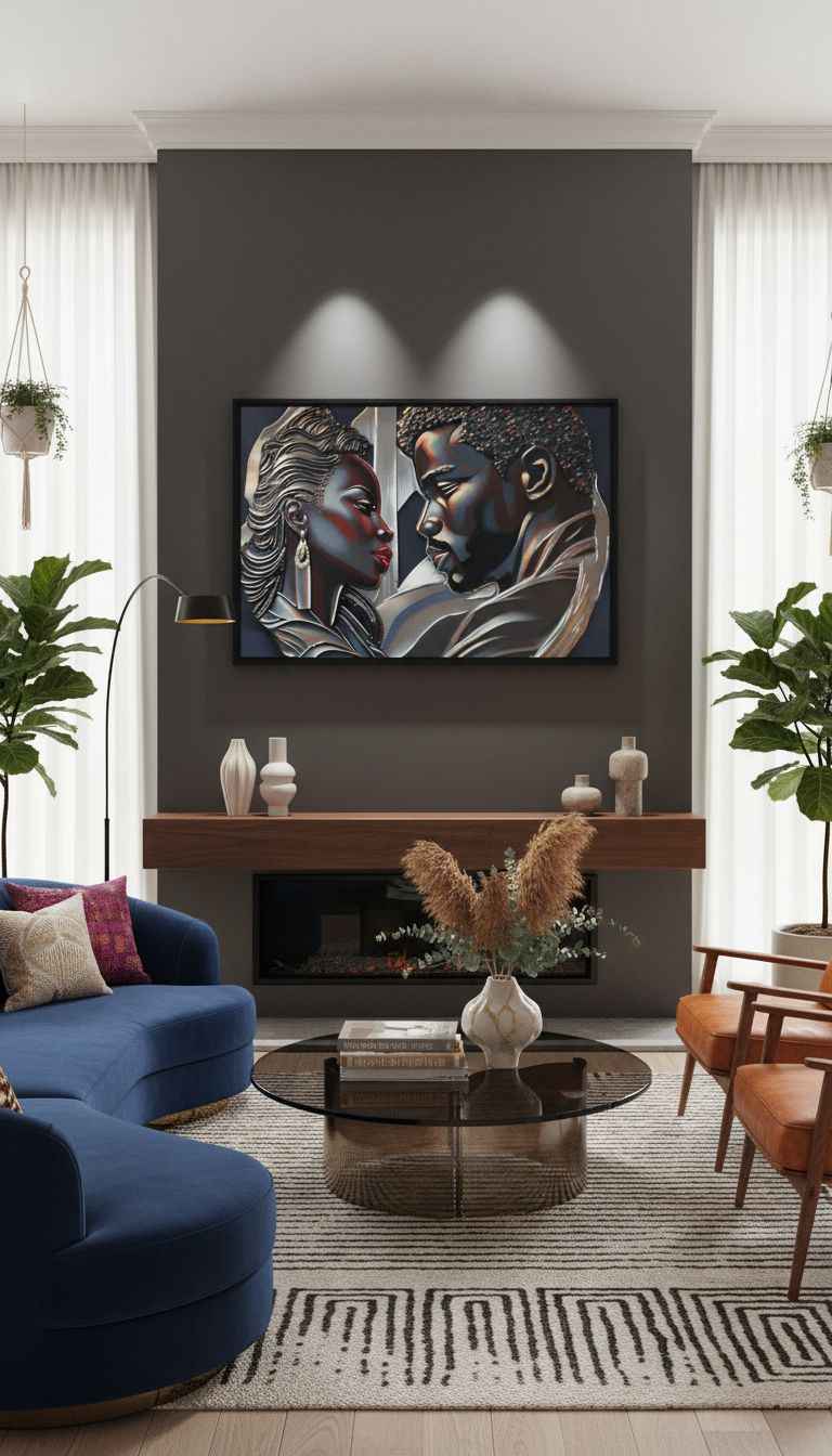 Framed canvas print of a couple in a pine floating frame with attached hanging hardware and corner pads