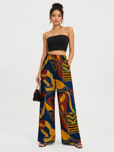 Load image into Gallery viewer, Rich and Rich Blue Multicolor Women's Loose Pants Without Drawstring
