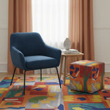 Orange abstract rug with velvet surface and anti-slip latex sponge backing — product detail