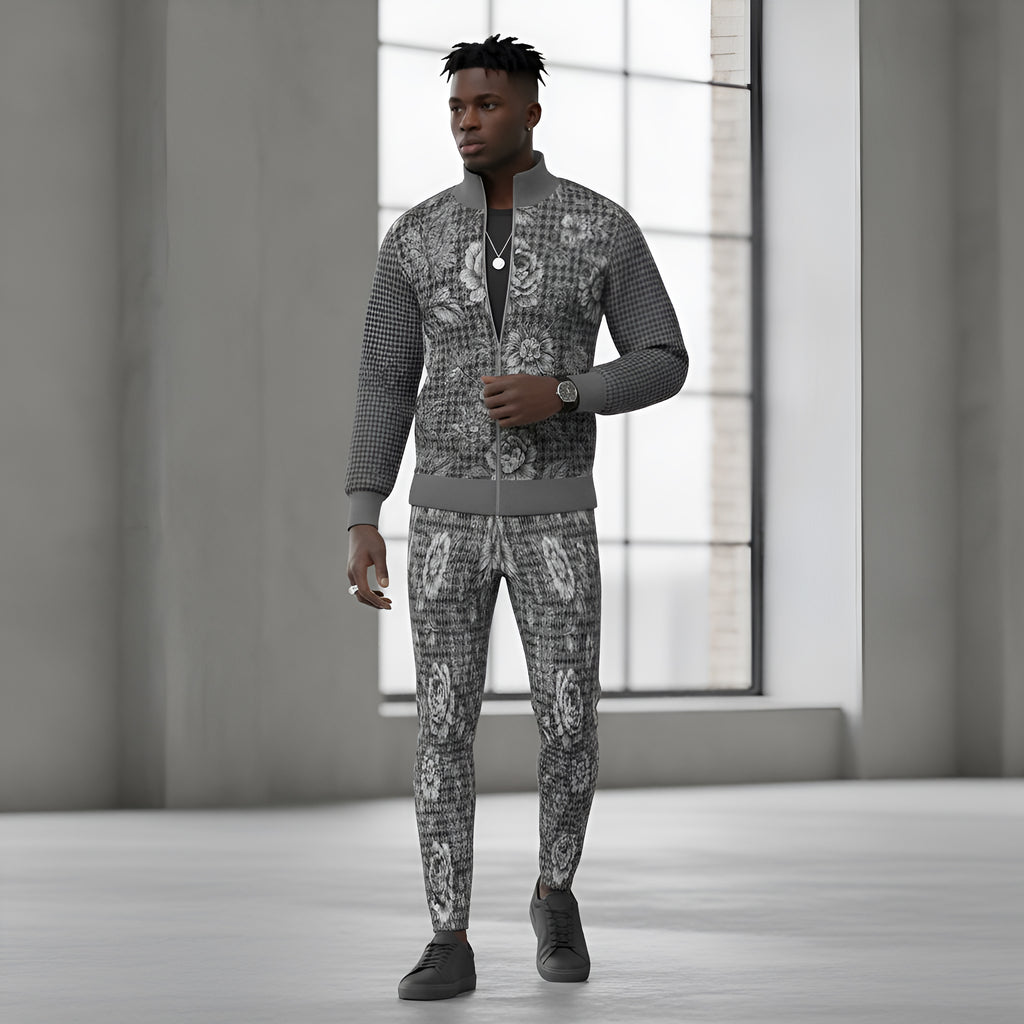 Rich and Rich Men's Gray Floral Tracksuit Trousers