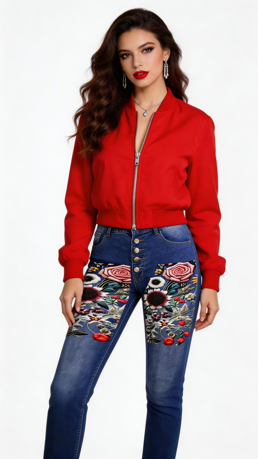 Rich and Rich Embroidery Look Musical Design Women's High Waisted Jeans