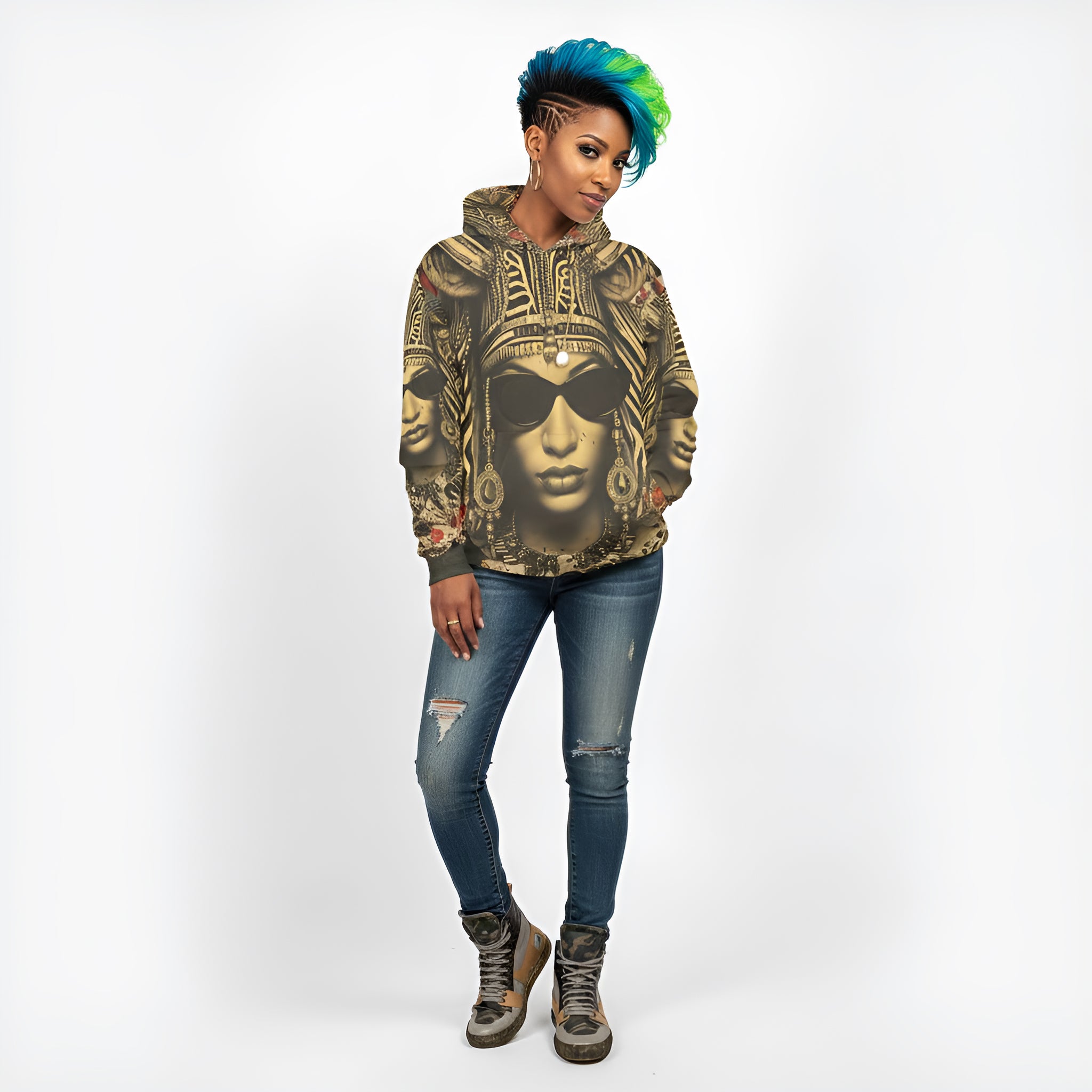 Rich and Rich Retro-Inspired Mixed Media Women's Brown Caricature Hoodie