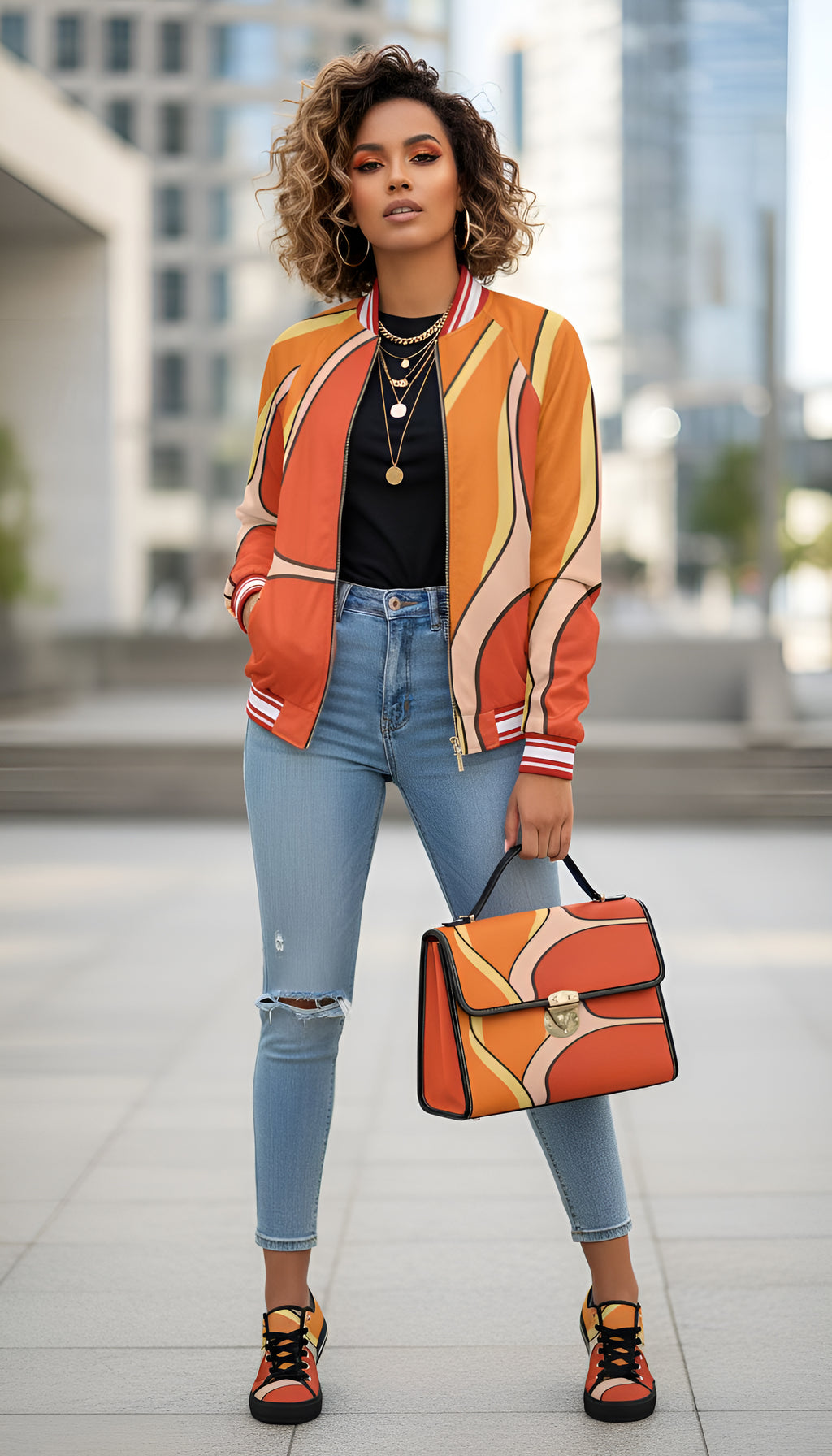Rich and Rich Orange Abstract Purse Jacket Sneakers with waterproof canvas and adjustable PU leather straps
