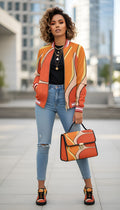 Rich and Rich Orange Abstract Purse Jacket Sneakers with waterproof canvas and adjustable PU leather straps