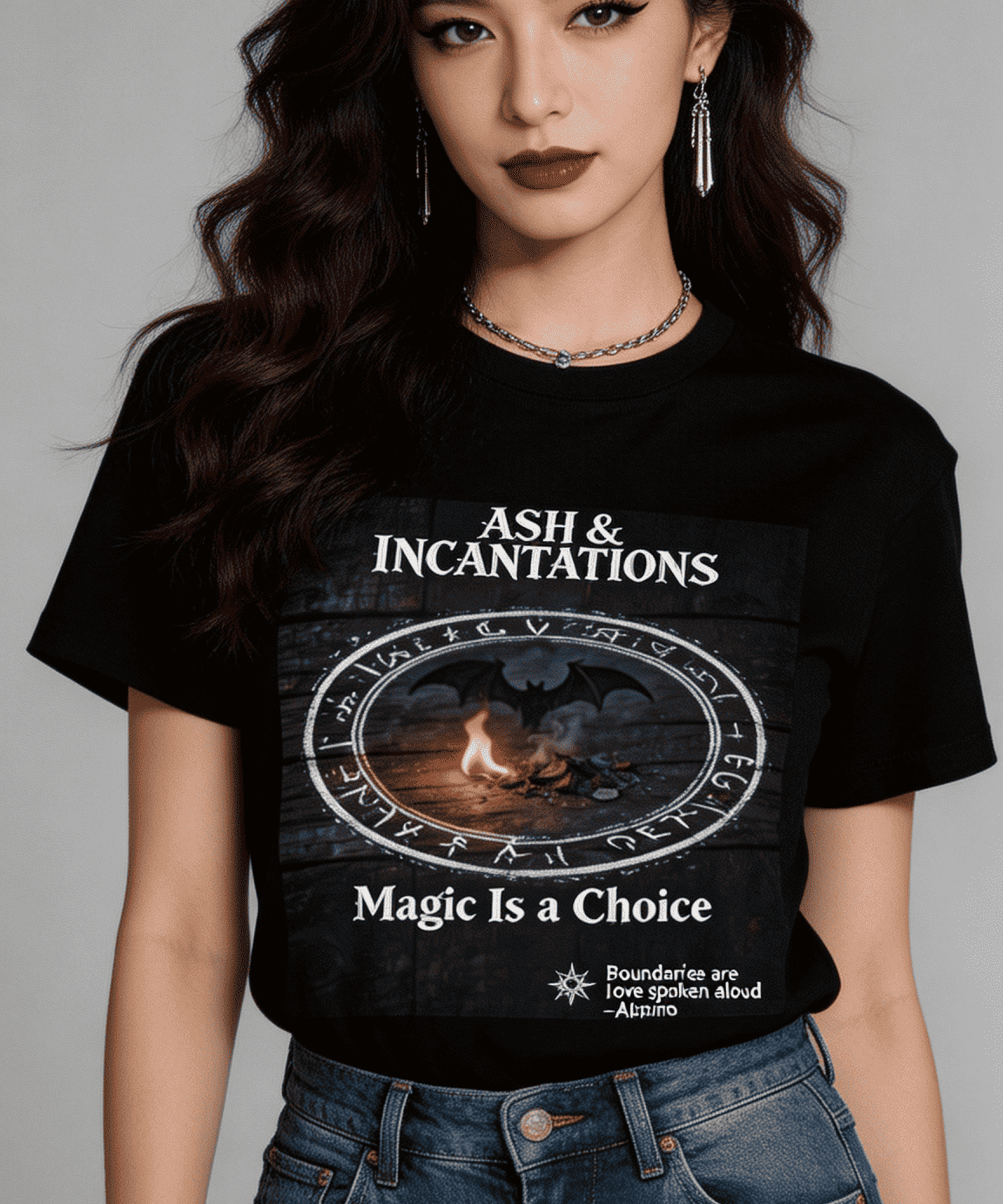 Garment-dyed heavyweight T-shirt with 'Magic Is a Choice' altar scene print and relaxed fit