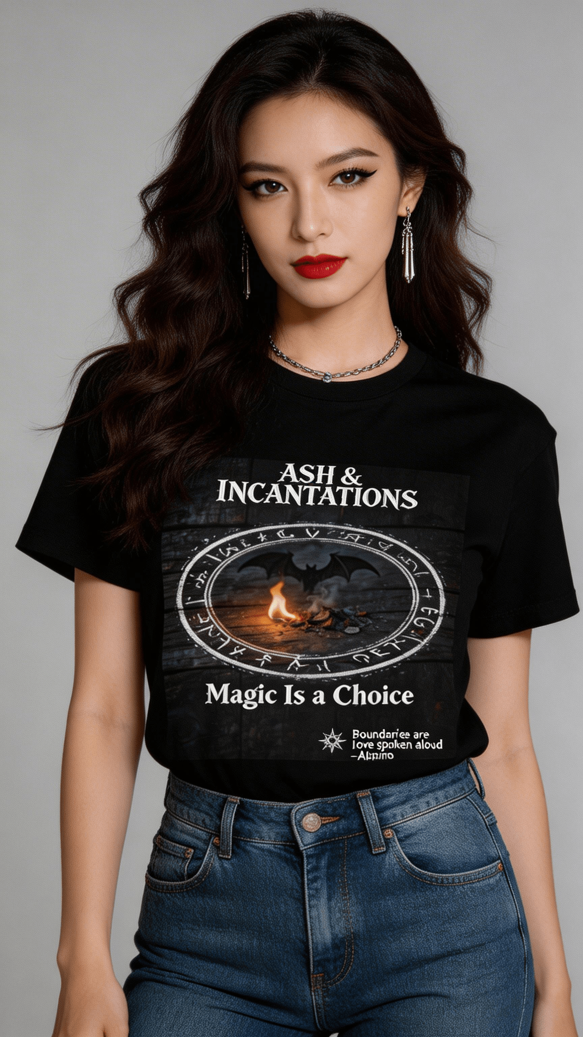 Garment-dyed heavyweight T-shirt with 'Magic Is a Choice' altar scene print and relaxed fit