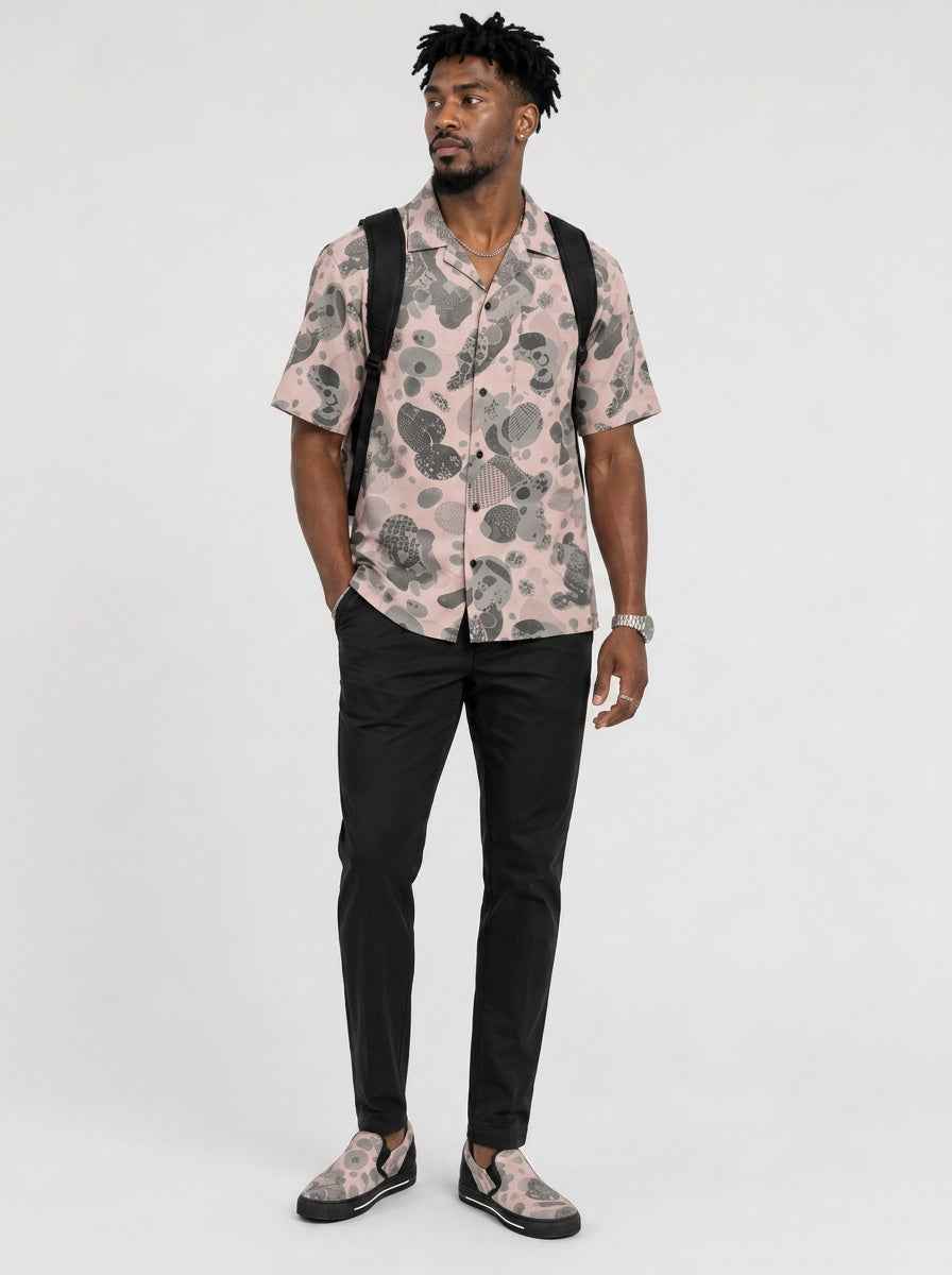Rich and Rich Men's Pink Abstract 3-Piece Hawaiian Shirt, Slip-On Canvas Shoes & Backpack Set | Casual Vacation Travel Outfit - Rich and Rich Homeopportunities