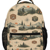 Beige 17-inch backpack with front pocket, mesh side pockets, padded straps, and orange buckle detail — additional view 13