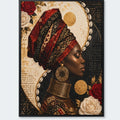 Rich and Rich Portrait of a Woman black framed canvas print with red gele and gold jewelry