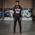 Rich and Rich SUPRR ME Men's Black Hoodie front view on model