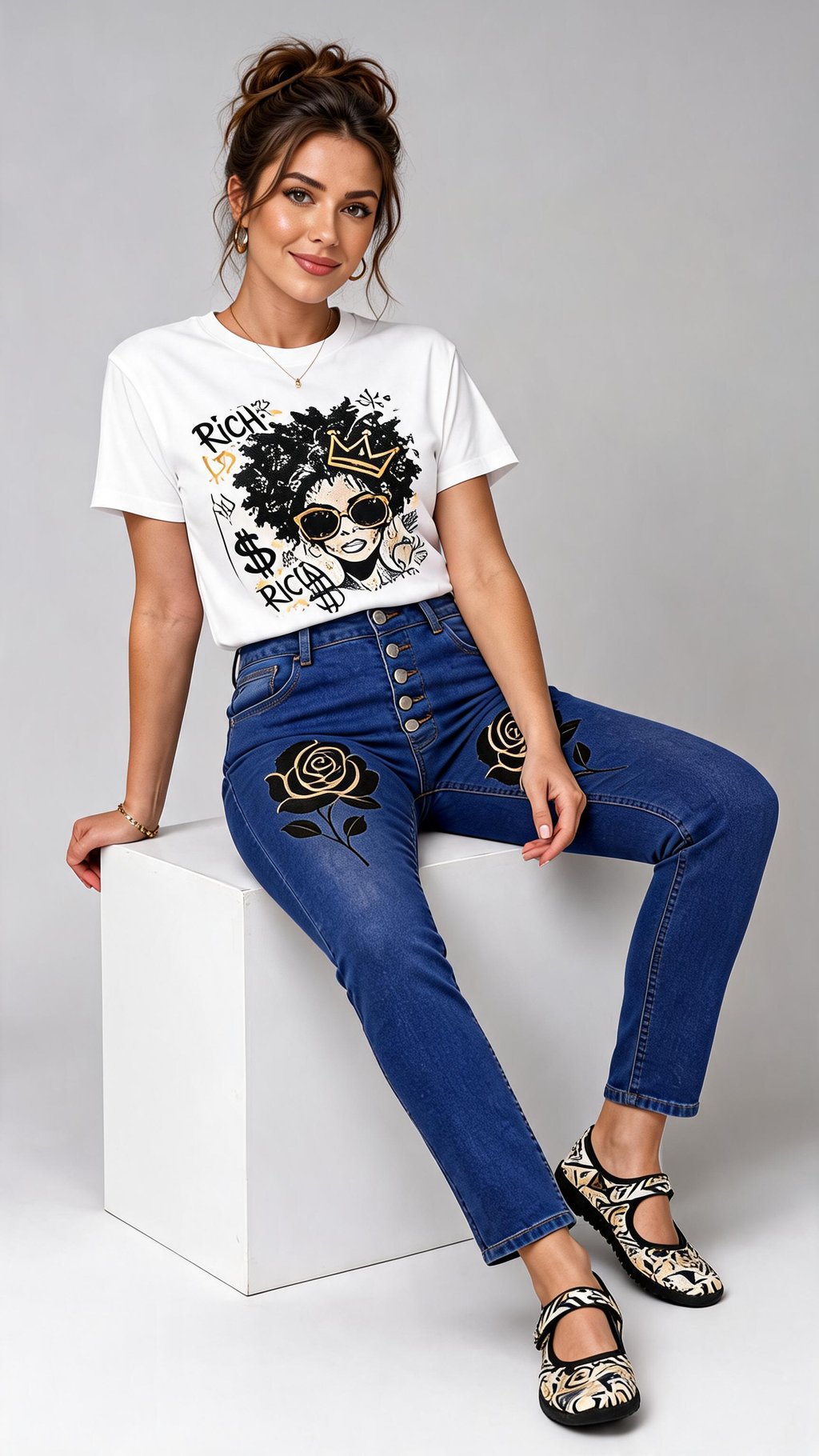 Rich and Rich Black Gold Street Art Women's Mary Jane's