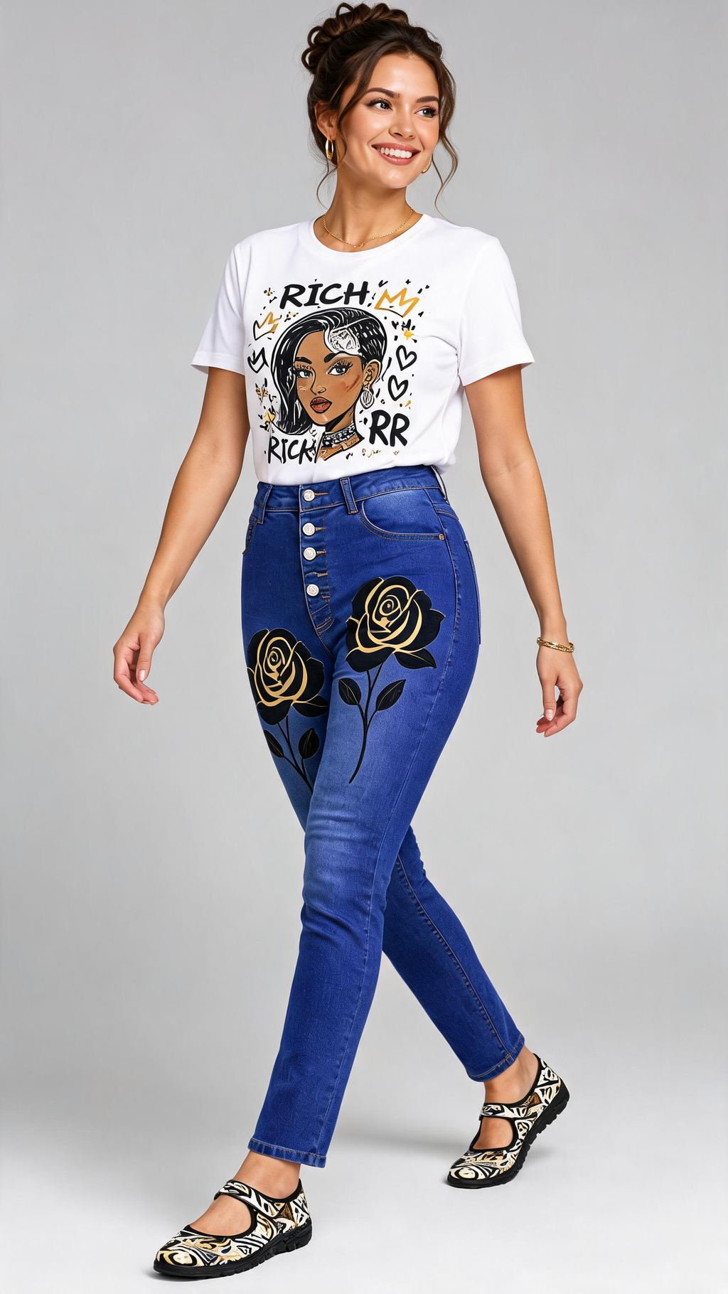 Rich and Rich Black Gold Street Art Women's Mary Jane's