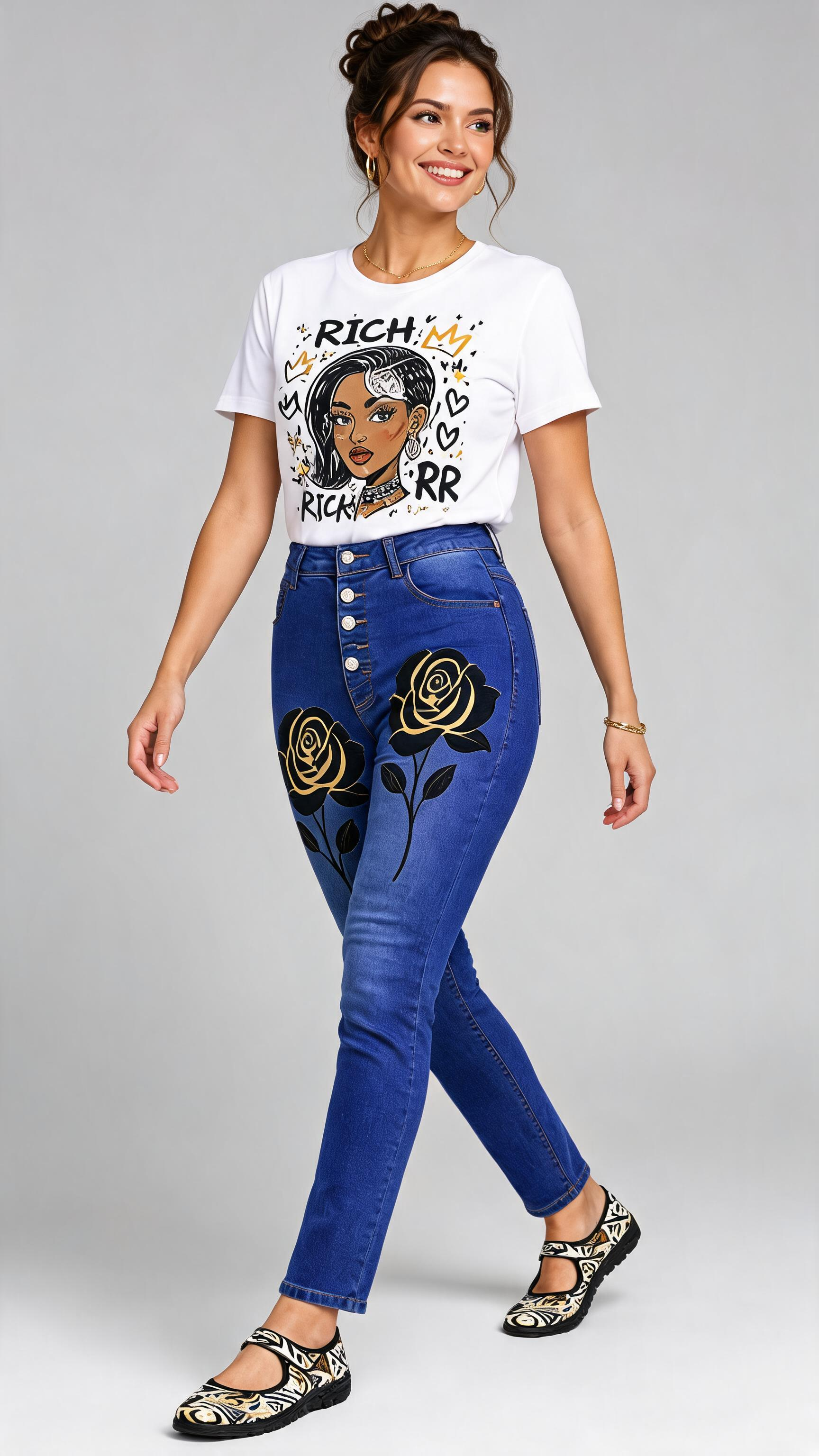 Rich and Rich Black Gold Street Art Women's Mary Jane's
