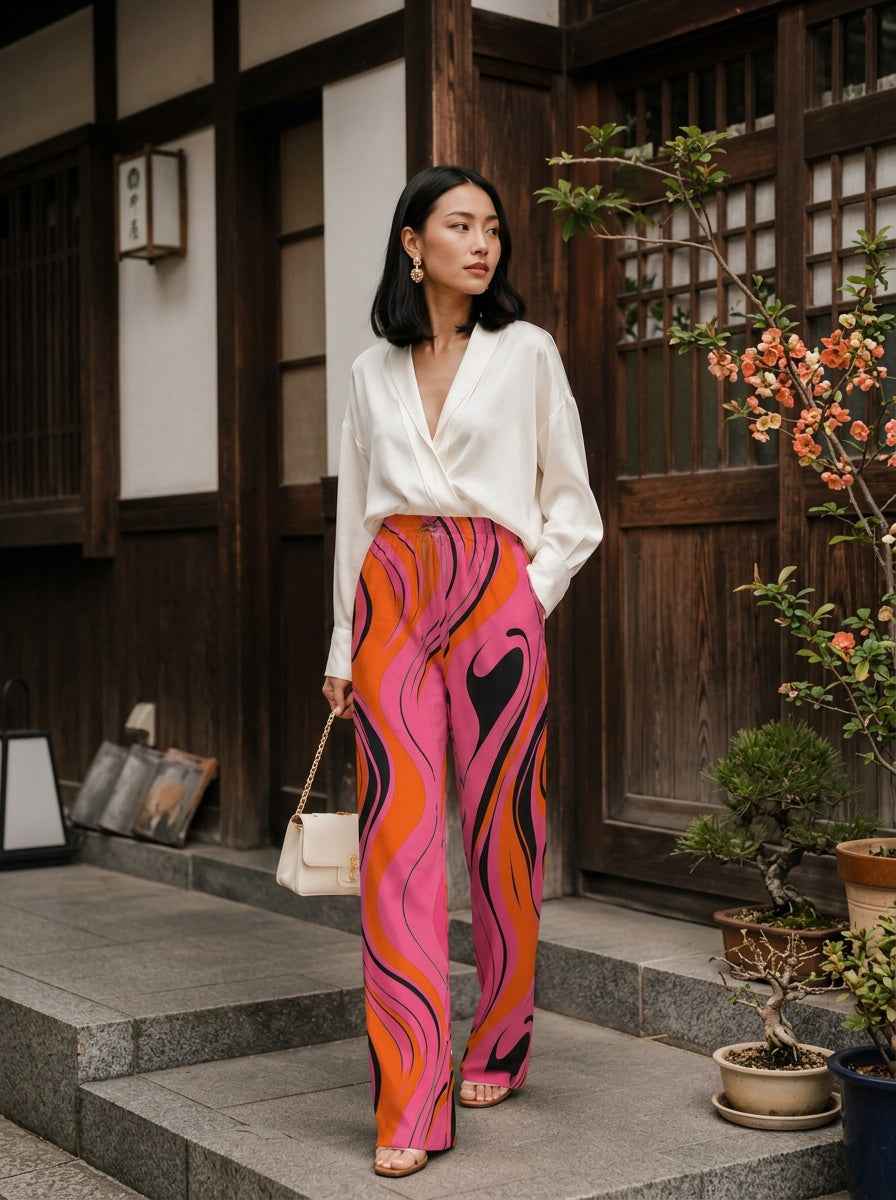 Rich and Rich Pink Swirl Women's Loose Pants Without Drawstring - Rich and Rich Homeopportunities