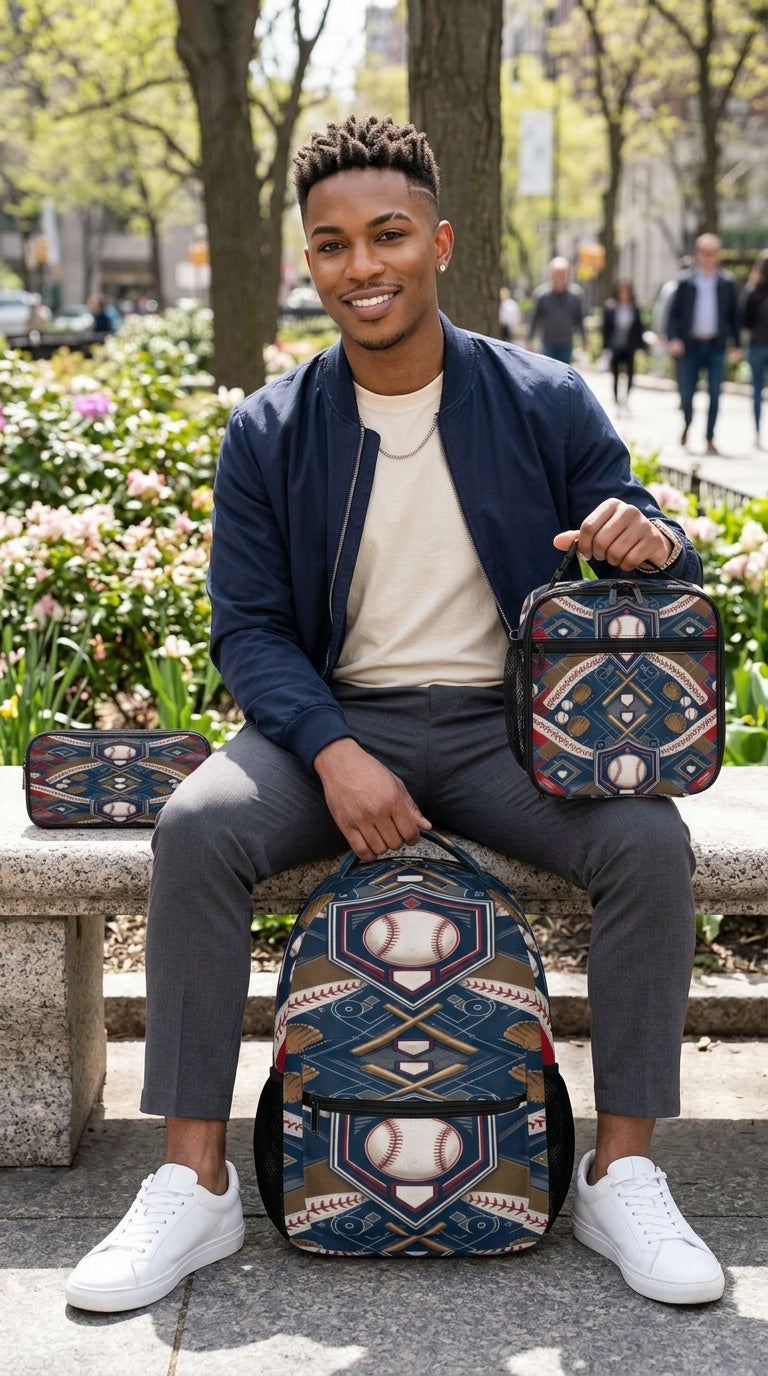 Rich and Rich Sport Utility Baseball 3 Piece Combination Set | Baseball Backpack, Lunch Bag &amp; Pencil Case for School