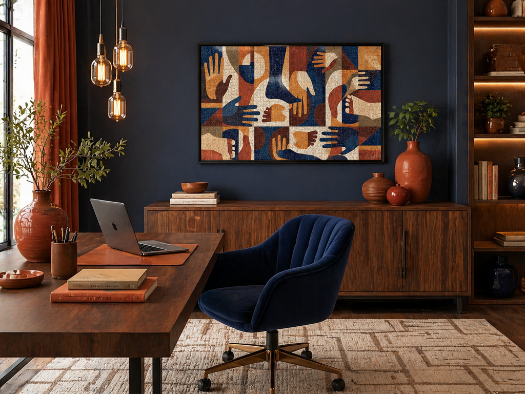 Rich and Rich The Colors of Life — Abstract Unity Hands Wooden Jigsaw Puzzle Wall Art