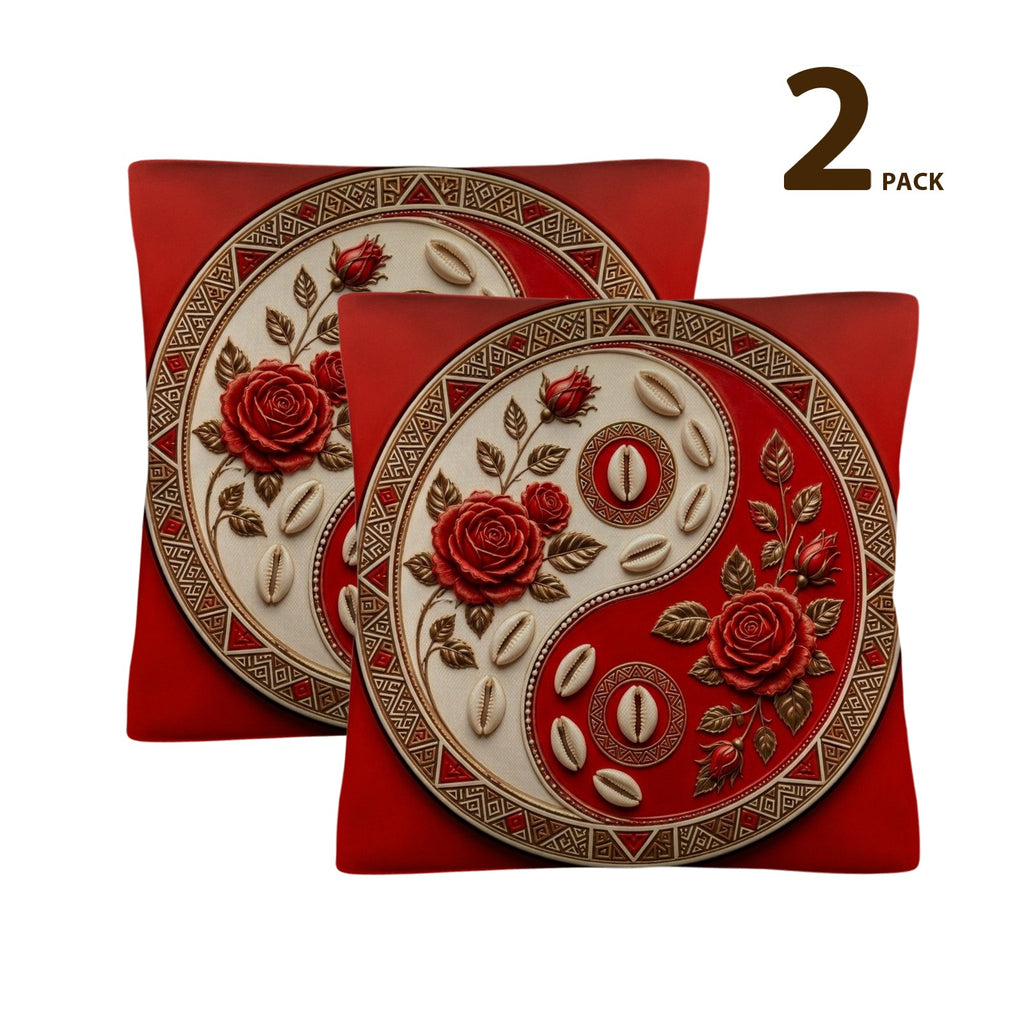The Tribal Elegance Harmony Series – Crimson Balance Linen Throw Pillow 18x18inch (with Pillow Core)(2-Pack) - Rich and Rich Homeopportunities