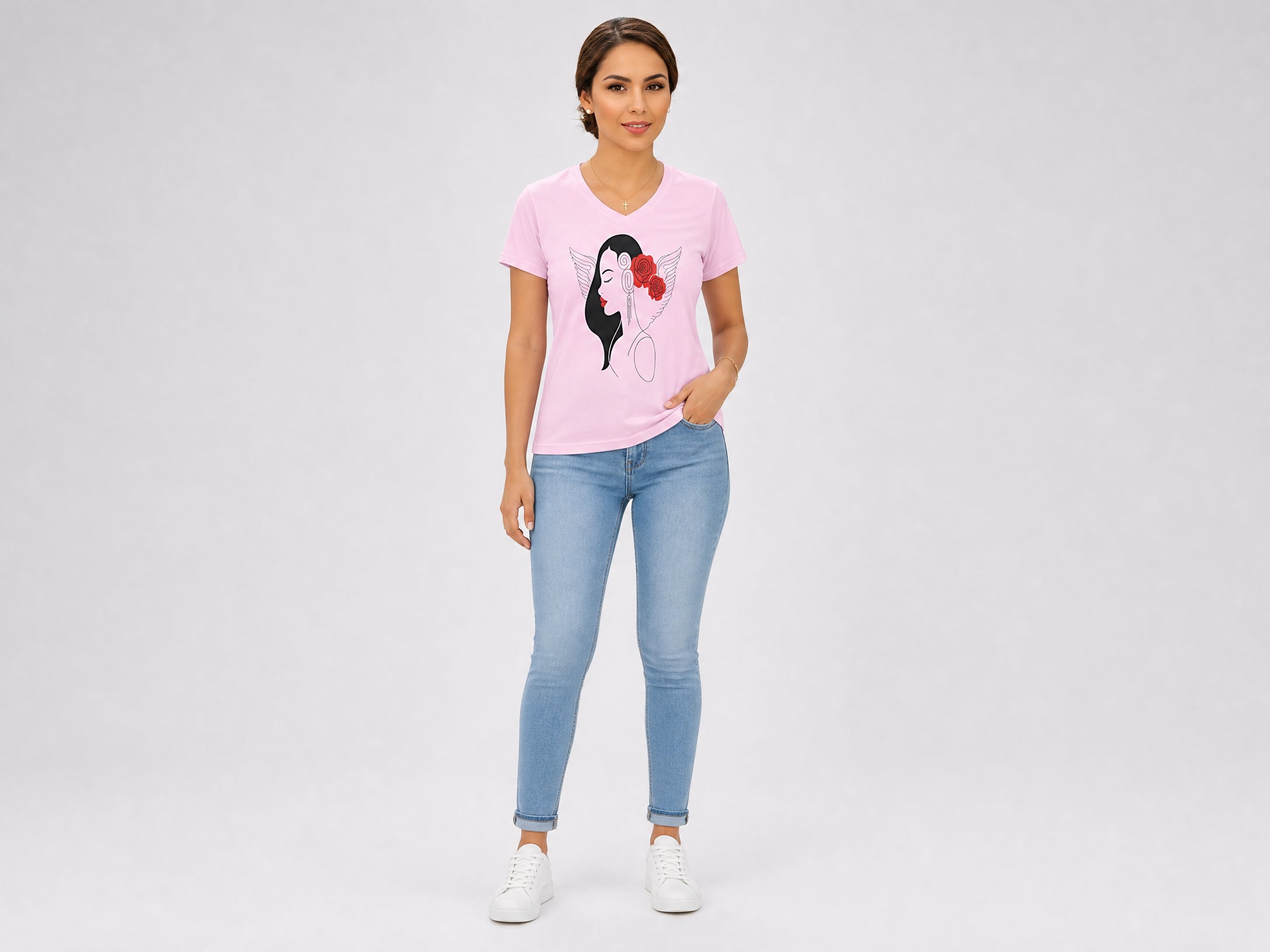Rich and Rich Woman Rose Womens Light Pink Designer T-shirt - Rich and Rich Homeopportunities