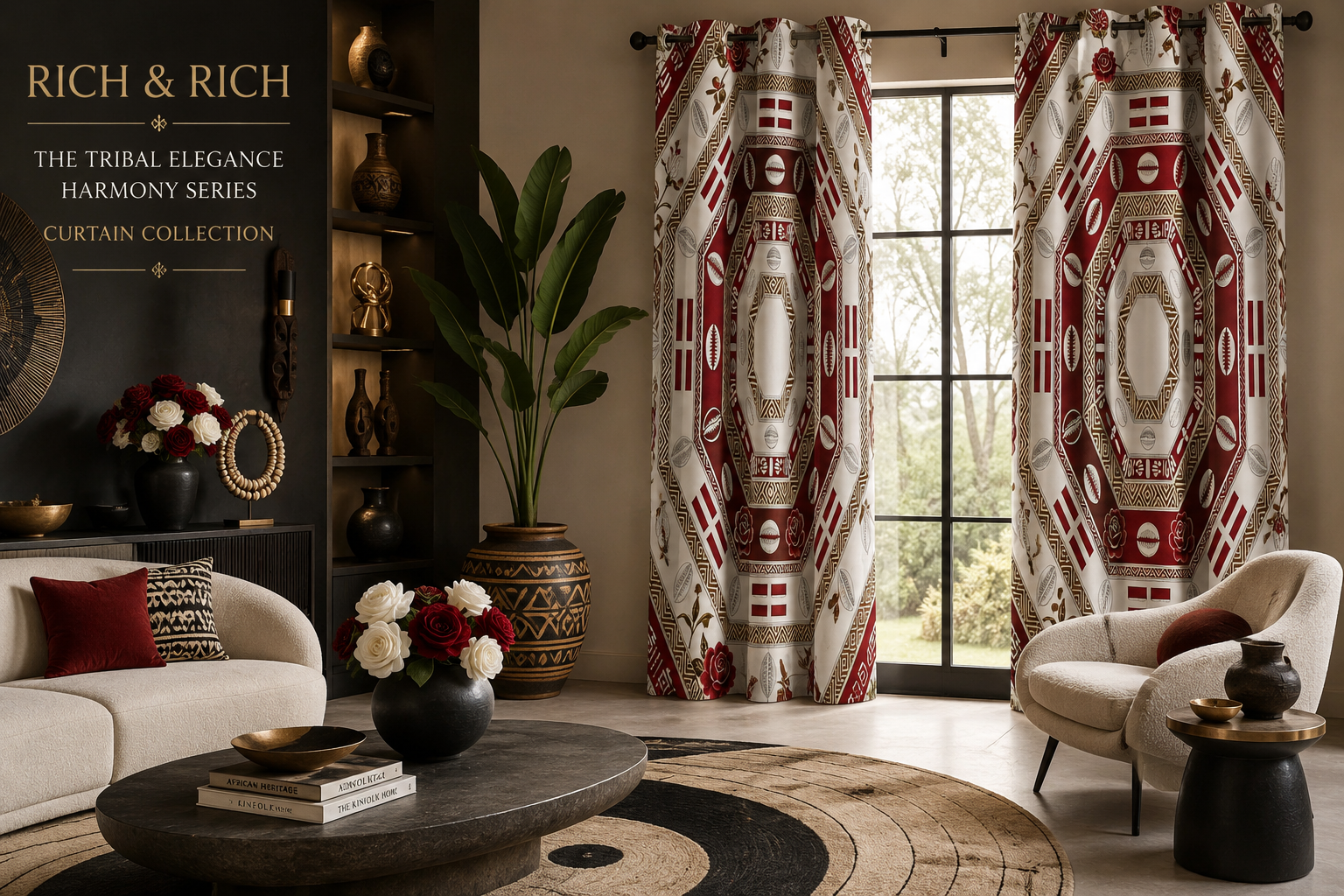 The Tribal Elegance Harmony Series – Crimson Harmony Blackout Curtains 52x84 inch
