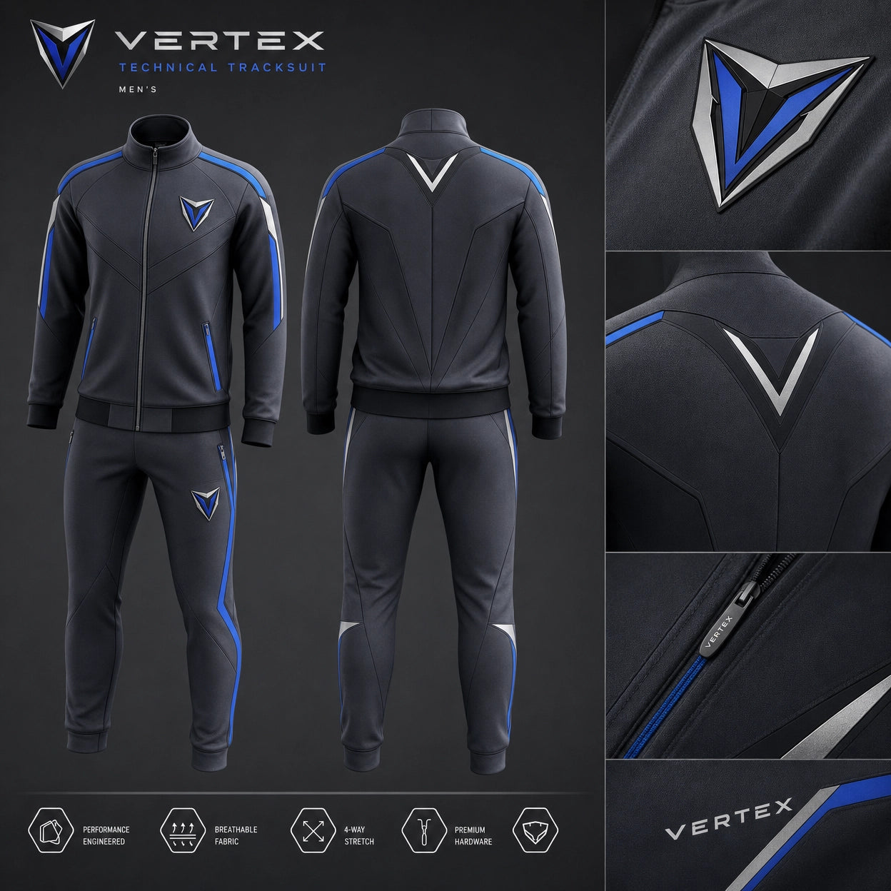 Vertex Polygon Crest Tracksuit in olive with black geometric Vertex menswear design