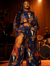 Load image into Gallery viewer, R&amp;RH Jazz Palazzo Co-Ord Leopard Saxophone Women's Print Set - Rich and Rich Homeopportunities
