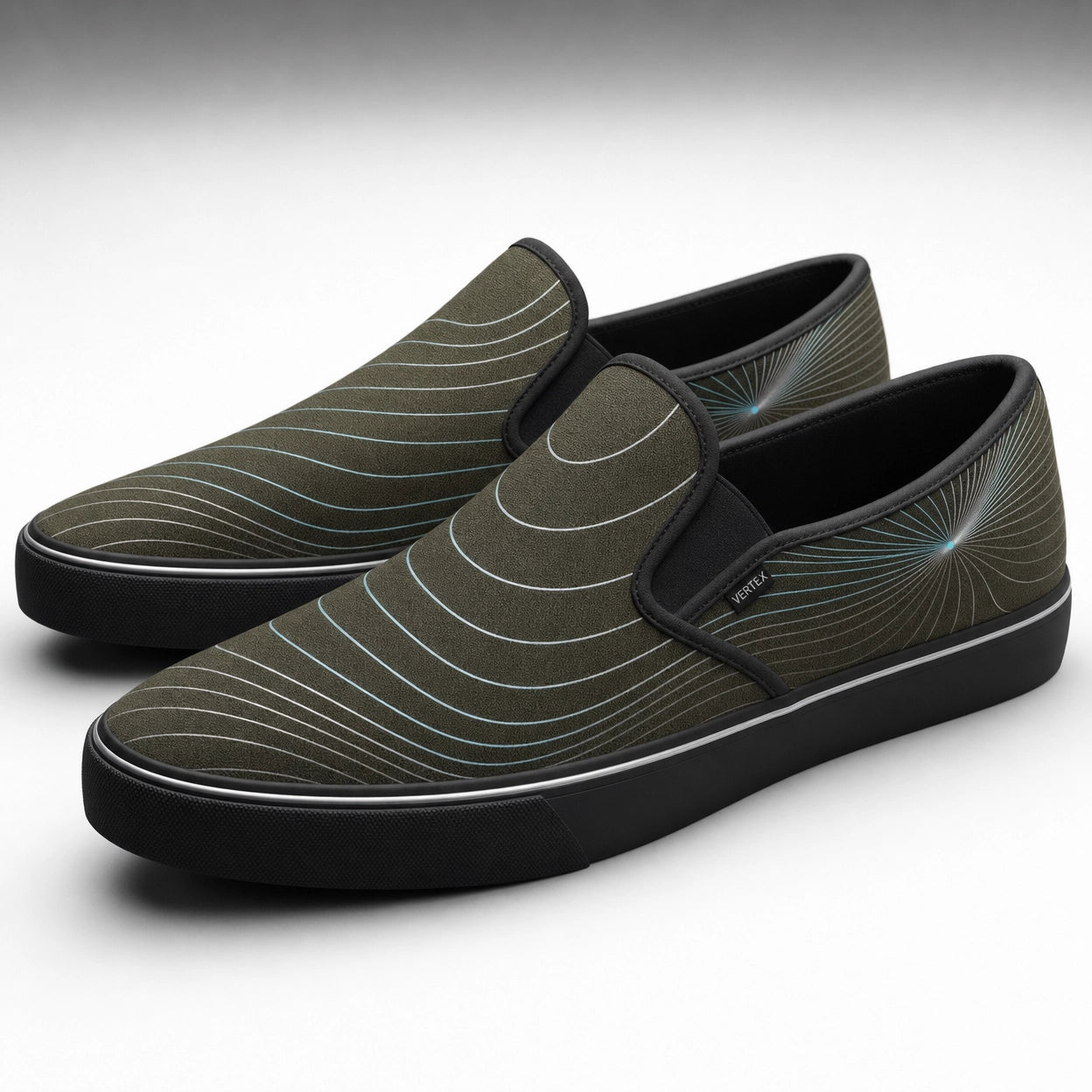 Vertex Parametric Wave Slip-On Shoe Slip-On Shoe in olive with black geometric Vertex menswear design