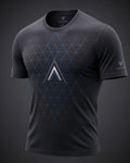 Vertex Apex Grid T-Shirt in charcoal with electric blue geometric Vertex menswear design